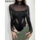 Szín: fekete S - Akaily Nyári Patchwork Meah Jumpsuit Női 2023 Garzonnyakú hosszú ujjú Body One Pieces Skinny Black