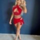 Szín: piros L - Akaily Summer White Bodycon 2 kétrészes szoknya szettek női hozzáillő szettek Halter Ujjatlan Crop Top és