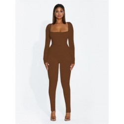 Szín: barna S - Akaily őszi, téli fekete alapfelszerelés női egyrészes alkalmi ruhák 2022 hosszú ujjú Bodycon Jumpsuit
