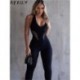 Szín: fekete L - Akaily Summer Hollow Out Női Jumpsuit 2023 V nyakú, ujjatlan hát nélküli jumpsuit One Pieces Skinny Black