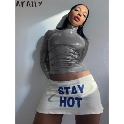 Szín: ezüst S - Akaily Fall Streetwear ezüst pólók női divat 2022 garbós hosszú ujjú Y2K felsők Női karcsú alkalmi