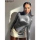 Szín: ezüst S - Akaily Fall Streetwear ezüst pólók női divat 2022 garbós hosszú ujjú Y2K felsők Női karcsú alkalmi