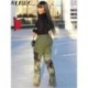 Szín: Army Green L - Akaily Fall Camo Print Patchwrok Női nadrágok 2022 Magas derekú zsebek Cargo Baggy Pants Női Egyenes,
