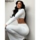 Szín: fehér S - Akaily Summer Casual 2 kétrészes szettek Női ruhák O nyakú, hosszú ujjú Crop felsők Bodycon szoknyák,