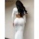 Szín: fehér S - Akaily Summer Casual 2 kétrészes szettek Női ruhák O nyakú, hosszú ujjú Crop felsők Bodycon szoknyák,