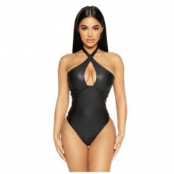 Szín: fekete L - Akaily szexi fekete bőr bodyk női kötőfék nélküli fehérnemű latex body női barna hollow out fűző