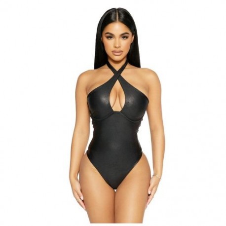 Szín: fekete L - Akaily szexi fekete bőr bodyk női kötőfék nélküli fehérnemű latex body női barna hollow out fűző