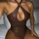 Szín: Gesztenyebarna L - Akaily szexi fekete bőr bodyk női kötőfék nélküli fehérnemű latex body női barna hollow out