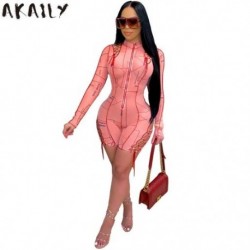 Szín: rózsaszín S - Akaily Summer 2021 Streetwear Hollow Out, hosszú ujjú Bodycon Jumpsuit Női Szexi Bandage Vékony