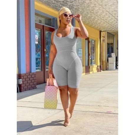 Szín: szürke XXL - Akaily Nyári Solid Bodycon Rompers Ruhák Női 2023-as Rövid, Rózsaszín Jumpsuits Szexi Body Alkalmi
