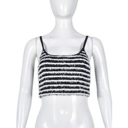 Szín: fekete-fehér felsők M - Akaily Summer Streetwear Striped 2 kétrészes szettek Női ruhák Ujjatlan Crop Tank Topok
