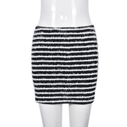 Szín: fekete-fehér szoknya M - Akaily Summer Streetwear Striped 2 kétrészes szettek Női ruhák Ujjatlan Crop Tank Topok