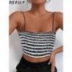 Szín: fekete-fehér szoknya M - Akaily Summer Streetwear Striped 2 kétrészes szettek Női ruhák Ujjatlan Crop Tank Topok