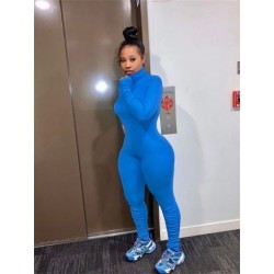 Szín: kék XL - Akaily Blue Jumpsuit nőknek 2023 kauzális hosszú ujjú Bodycon Jumpsuits női fekete cipzáras egyszerű