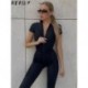 Szín: zöld M - Akaily Fall Black Basic Jumpsuit Streetwear Női Divatos Egyrészes Outfitek 2022 V nyakú, rövid ujjú