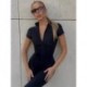 Szín: fekete M - Akaily Fall Black Basic Jumpsuit Streetwear Női Divatos Egyrészes Outfitek 2022 V nyakú rövid ujjú