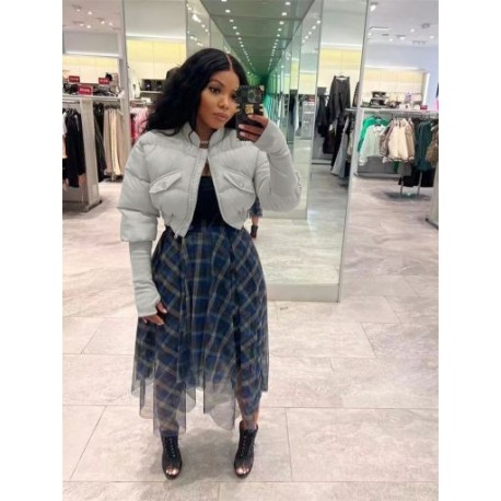 Szín: szürke S - Akaily őszi puffer dzsekik női utcai ruházatnak 2022 szürke patchwork hosszú ujjú téli buborékos