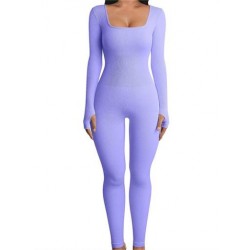 Szín: lila hosszú ujjú M - Akaily Summer Outfits Bordás Jumpsuit Női 2023 Tréningruha One Pieces Ujjatlan Bodycon Jumpsuit