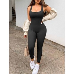 Szín: fekete M - Akaily Summer Outfits Bordás Jumpsuit Női 2023 Tréningruha One Pieces Ujjatlan Bodycon Jumpsuit Streetwear