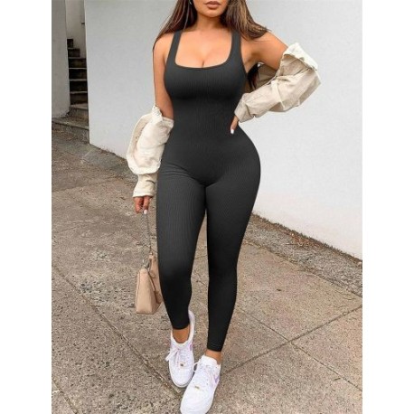 Szín: fekete M - Akaily Summer Outfits Bordás Jumpsuit Női 2023 Tréningruha One Pieces Ujjatlan Bodycon Jumpsuit Streetwear