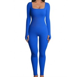 Szín: kék hosszú ujjú M - Akaily Summer Outfits Bordás Jumpsuit Női 2023 Tréningruha One Pieces Ujjatlan Bodycon Jumpsuit