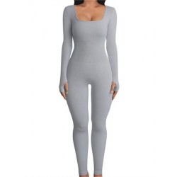 Szín: szürke hosszú ujjú M - Akaily Summer Outfits Bordás Jumpsuit Női 2023 Tréningruha One Pieces Ujjatlan Bodycon
