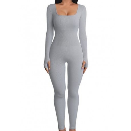 Szín: szürke hosszú ujjú M - Akaily Summer Outfits Bordás Jumpsuit Női 2023 Tréningruha One Pieces Ujjatlan Bodycon