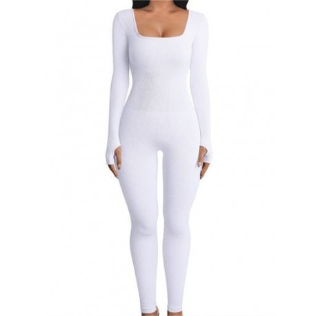 Szín: fehér hosszú ujjú M - Akaily Summer Outfits Bordás Jumpsuit Női 2023 Tréningruha One Pieces Ujjatlan Bodycon