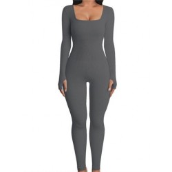 Szín: DrakGray hosszú ujjú M - Akaily Summer Outfits Bordás Jumpsuit Női 2023 Tréningruha One Pieces Ujjatlan Bodycon