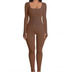 Szín: barna hosszú ujjú M - Akaily Summer Outfits Bordás Jumpsuit Női 2023 Tréningruha One Pieces Ujjatlan Bodycon
