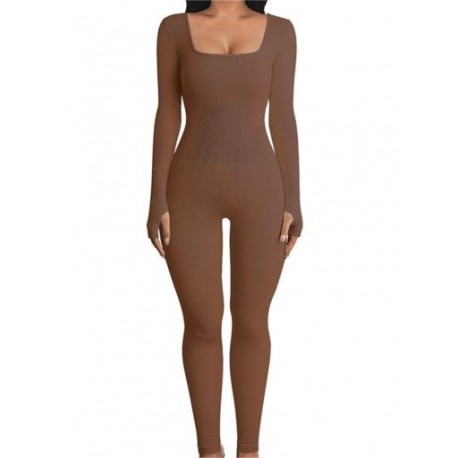 Szín: barna hosszú ujjú M - Akaily Summer Outfits Bordás Jumpsuit Női 2023 Tréningruha One Pieces Ujjatlan Bodycon