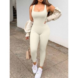 Szín: fehér M - Akaily Summer Outfits Bordás Jumpsuit Női 2023 Tréningruha One Pieces Ujjatlan Bodycon Jumpsuit Streetwear
