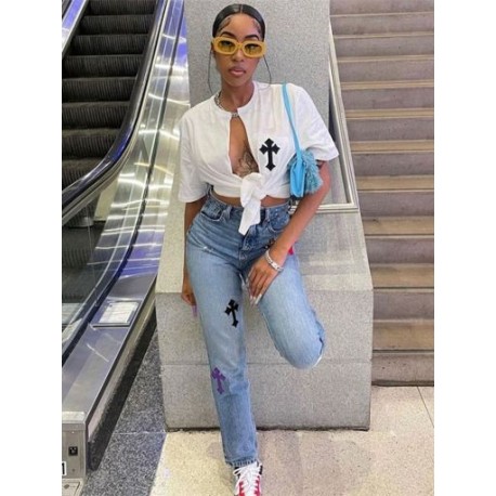 Szín: fehér 1 L - Akaily Summer Streetwear Crop felsők, női 2022 divatos V nyakú, rövid ujjú pólók, fehér grafikai