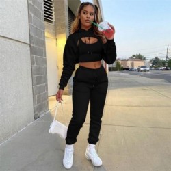 Szín: fekete M - Akaily Summer Streetwear Tracksuit 3 részes szett ruhák női 2023 hosszú ujjú rózsaszín kapucnis pulcsik
