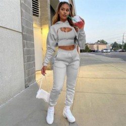 Szín: szürke M - Akaily Summer Streetwear Tracksuit 3 részes szett ruhák női 2023 hosszú ujjú rózsaszín kapucnis