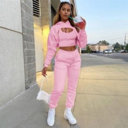 Szín: rózsaszín M - Akaily Summer Streetwear Tracksuit 3 részes szett ruhák női 2023 hosszú ujjú rózsaszín kapucnis