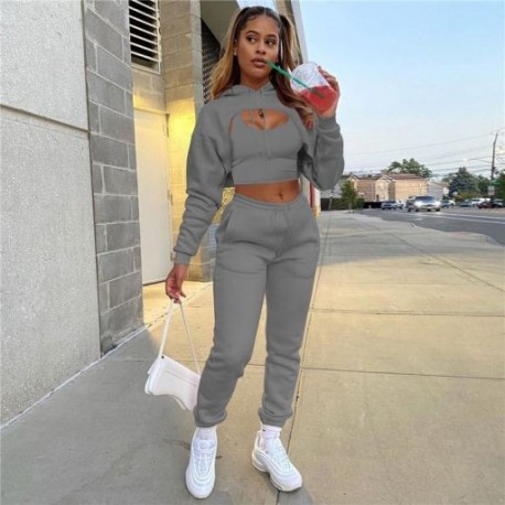 Szín: sötétszürke M - Akaily Summer Streetwear Tracksuit 3 részes szett ruhák női 2023 hosszú ujjú rózsaszín kapucnis