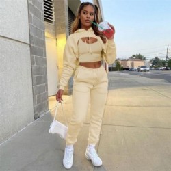 Szín: APRICOT M - Akaily Summer Streetwear Tracksuit 3 részes szett ruhák női 2023 hosszú ujjú rózsaszín kapucnis