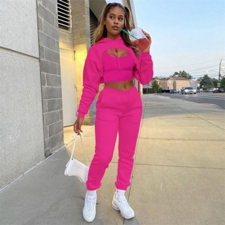 Szín: Rose Red M - Akaily Summer Streetwear Tracksuit 3 részes szett ruhák női 2023 hosszú ujjú rózsaszín kapucnis