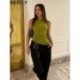 Szín: zöld S - Akaily Summer Streatwear O nyakú zöld felsők nőknek 2023 tömör ráncolással Bodycon ujjatlan felsők