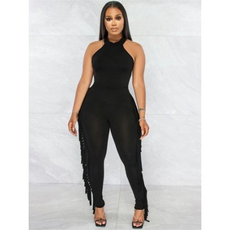 Szín: fekete XXL - Akaily tavaszi alkalmi két 2 részes szettek Női ruhák O Nyakú Ujjatlan Body Skinny Bojt Nadrágok Kék