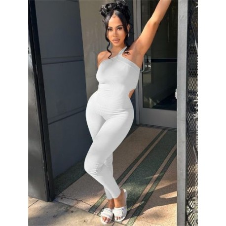 Szín: fehér L - Akail Summer Streetwear Skinny Solid Jumpsuits Női ruhák 2023 Alkalmi One Pieces Fekete Bodycon Hát