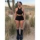 Szín: barna M - Akaily Summer Casual 2 darab kétrészes szettek Női ruhák O Nyak Ujjatlan Crop Tank Topok Vékony