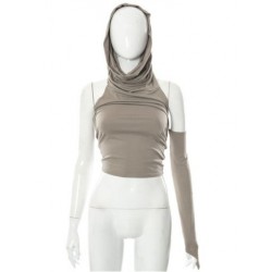 Szín: Khaki L - Akaily Summer Streetwear tömör kapucnis pulóverek nőknek 2023 hosszú ujjú, hát nélküli Crop kapucnis