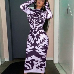 Szín: lila M - Akaily Summer Streetwear nyomtatott ruhák nőknek 2021 O nyakú, hosszú ujjú Bodycon hosszú ruha női hát