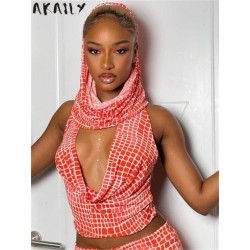 Szín: narancssárga M - Akaily Summer Streetwear Print 2 kétrészes készletek női ruhák kapucnis ujjak, háttámla