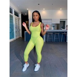 Szín: Fluoreszkáló zöld S - Akaily Casual Solid Sheer Mesh Bodycon Jumpsuitek Nyári ruhák Női 2023 Fekete Camisole One