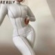 Szín: fekete M - Akaily őszi fehér bordás jumpsuit Streetwear egyrészes ruhák nőknek 2021 fekete, nyakú, hosszú ujjú