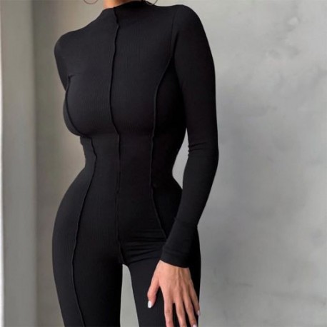 Szín: fekete M - Akaily őszi fehér bordás jumpsuit Streetwear egyrészes ruhák nőknek 2021 fekete, nyakú, hosszú ujjú