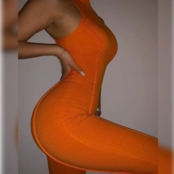 Szín: narancssárga M - Akaily őszi fehér bordás jumpsuit Streetwear egyrészes ruhák nőknek 2021 fekete, nyakú, hosszú